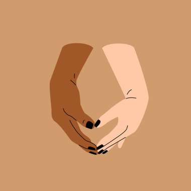 Couple holding hands flat line drawing. Happiness concept. Mixed race relationship. Romantic date concept illustration. Simple vector art for Saint Valentine's day card, banner, poster flyer.