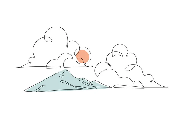 Mountain Landscape Continuous One Line Vector Drawing Abstract Line Drawing — Stok Vektör