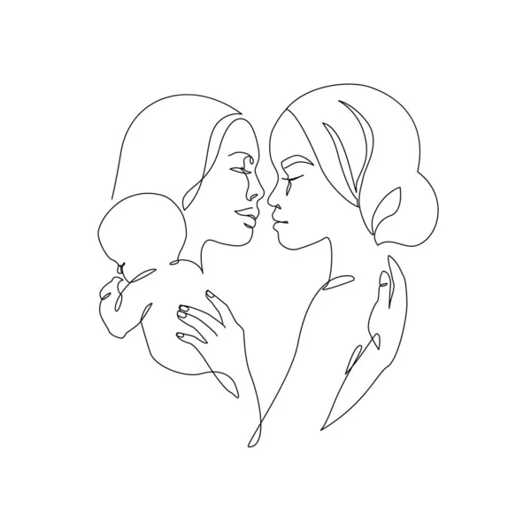 Abstract Lesbian Couple Child Line Art Drawing Lgbt Lesbian Homosexual — Stockový vektor