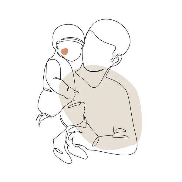 Father Little Kid Line Drawing Abstract Family Continuous Line Art - Stok Vektor