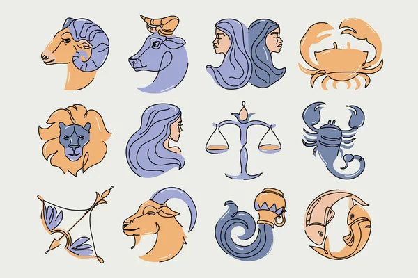 Astrological Zodiac Signs Vector Illustration Inglês Símbolos Horóscopo Conjunto Ícones — Vetor de Stock