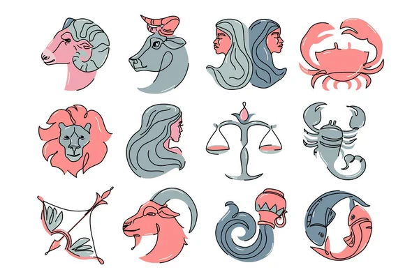 Astrologische Tierkreiszeichen Vektor Illustration Horoskop Symbole Symbolsatz Aries Taurus Gemini — Stockvektor