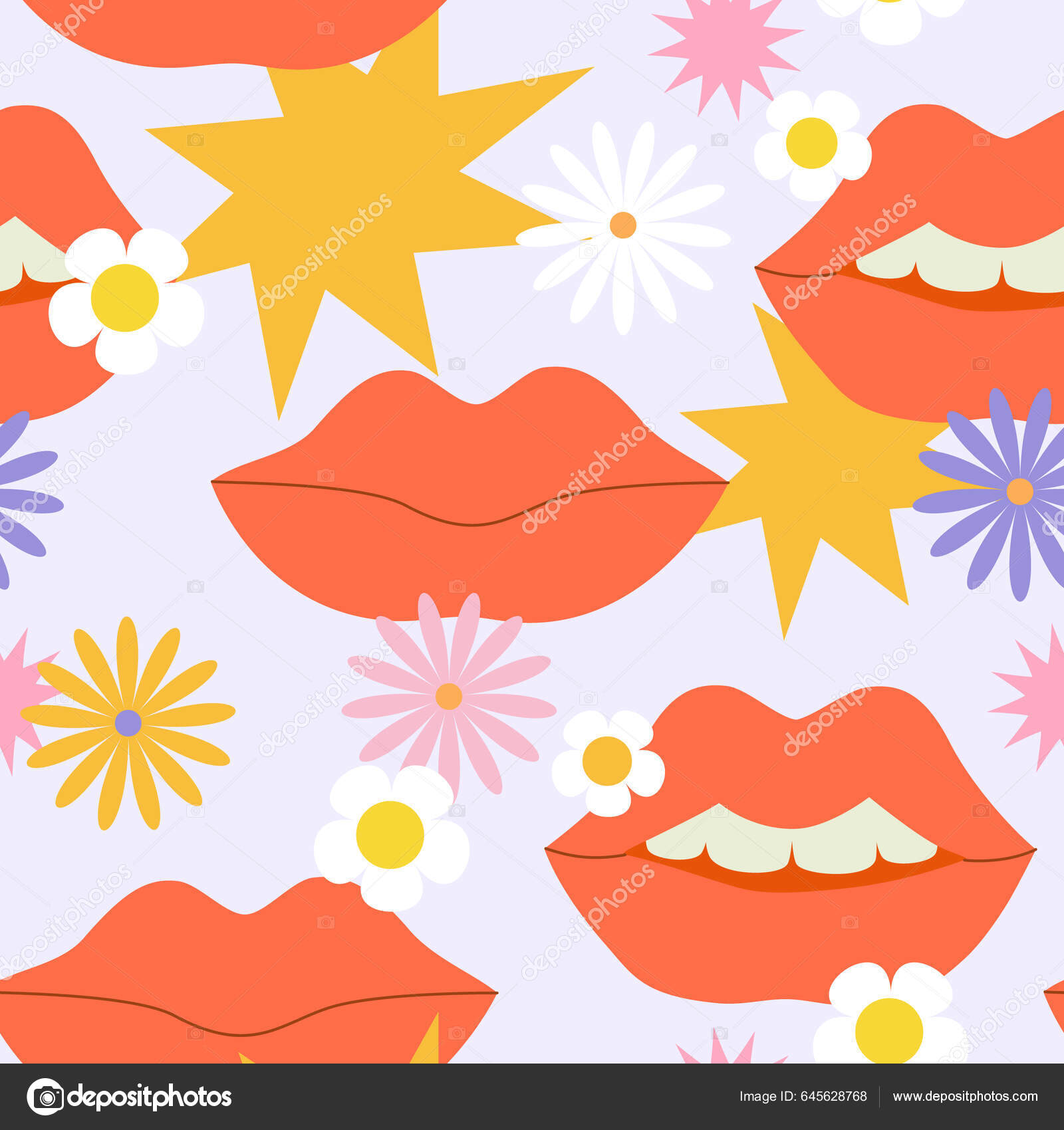 Labios Femeninos Cómicos Fondo Arte Pop Estilo Hippie Retro Psicodélico  Vector de stock #645628768 de ©Tetiana_Syrytsyna, image size:1600x1700