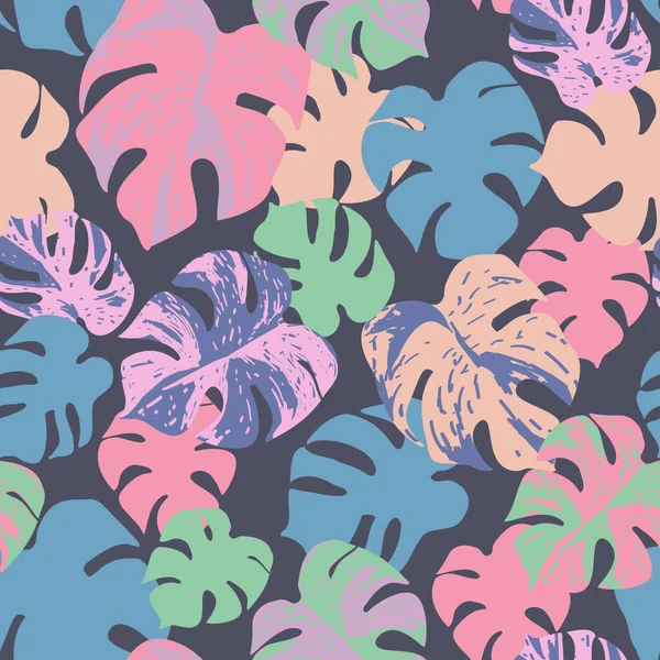 Grunge Texturé Feuilles Tropicales Motif Sans Couture Fond Vectoriel Avec — Image vectorielle