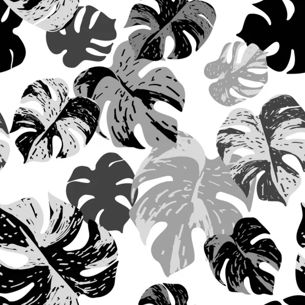 Grunge Texturé Feuilles Tropicales Motif Sans Couture Fond Vectoriel Avec — Image vectorielle