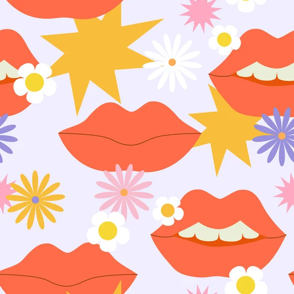 Comic Γυναικεία Χείλη Φόντο Στην Ποπ Τέχνη Ψυχεδελική Hippie Ρετρό — Διανυσματικό Αρχείο