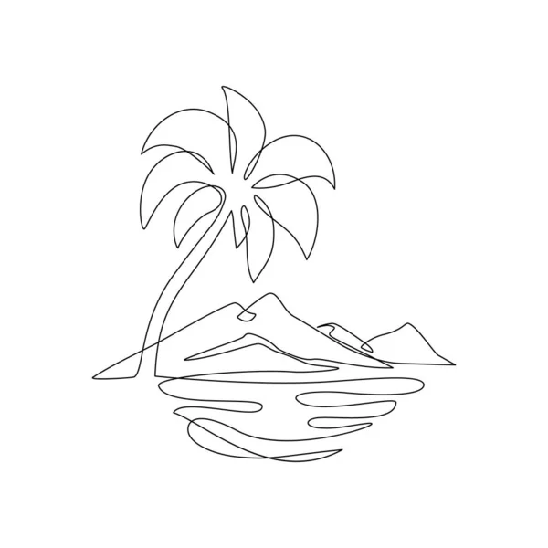 Tropics Oasis Île Ligne Dessin Paysage Tropical Abstrait Ligne Art — Image vectorielle