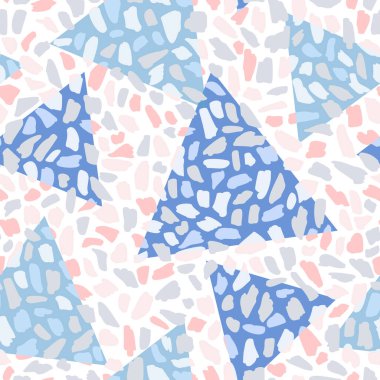 Yaratıcı grunge fırça darbeleri, kusursuz üçgenler. Soyut geometrik doku. Basit noktalı, benekli, geometrik şekiller duvar kağıdı. El çizimi vektör çizimi. Kaotik mozaik arkaplan