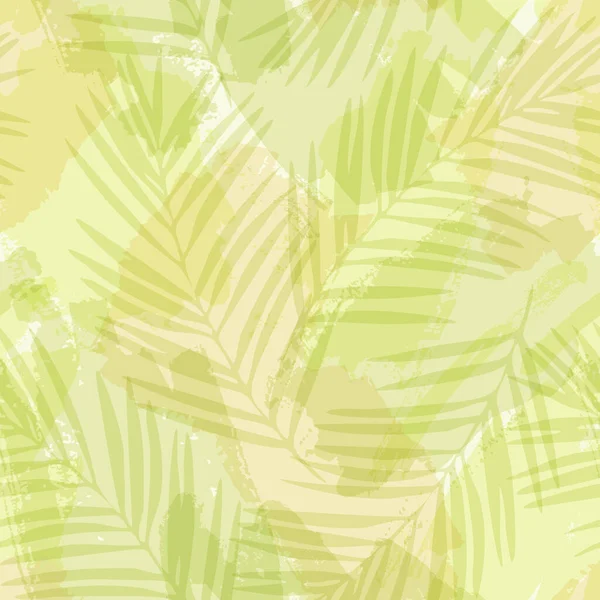 Abstraktes Aquarell Mit Nahtlosem Muster Grünen Farben Handgezeichnete Palmblatt Silhouetten — Stockvektor