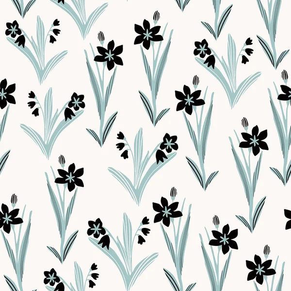 Patrón Sin Costura Gráfico Floral Abstracto Flores Pradera Siluetas Fondo — Archivo Imágenes Vectoriales