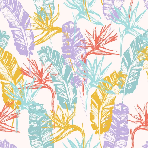 Огромные Тропические Листья Бесшовные Цветы Ручной Рисунок Абстрактного Фона Банановый — стоковый вектор