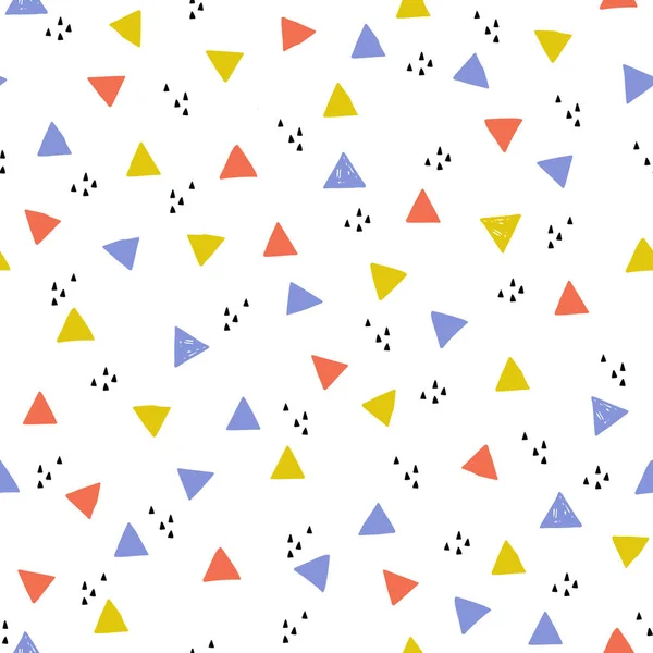 创意磨擦三角形无缝图案 抽象几何纹理 简单的几何形状 涂鸦壁纸 手绘矢量图为儿童设计 墙面装饰 色彩斑斓的马赛克背景 — 图库矢量图片