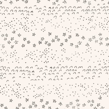 Küçük fırça darbeleri vektörsüz desen oluşturur. Dalgalı, eğri büğrü tahıl dokusu. Soyut minimal çizgi karalama izi. Duvar kağıdı tasarımı, kumaş, tekstil, kağıt ambalajı için vektör illüstrasyonu