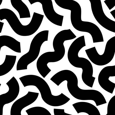 Siyah geometrik çizgiler kusursuz desen. Dalgalı kıvrımlı şekiller, doku arka planı. Soyut asgari çizgi karalaması. Duvar kağıdı tasarımı, kumaş, tekstil, kağıt ambalajı için vektör illüstrasyonu