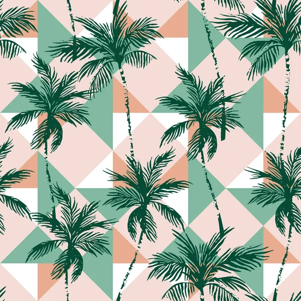 Noix Coco Abstraites Sur Fond Géométrique Losange Les Silhouettes Palmiers — Image vectorielle