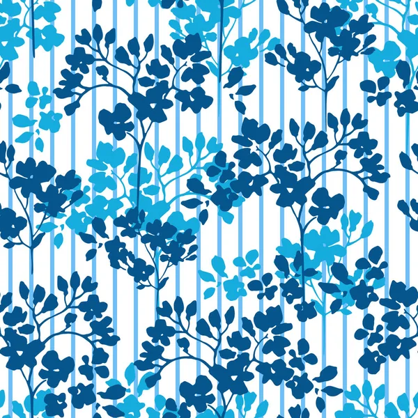 Fleurs Bleu Marine Sur Fond Rayé Beau Motif Floral Sans — Image vectorielle