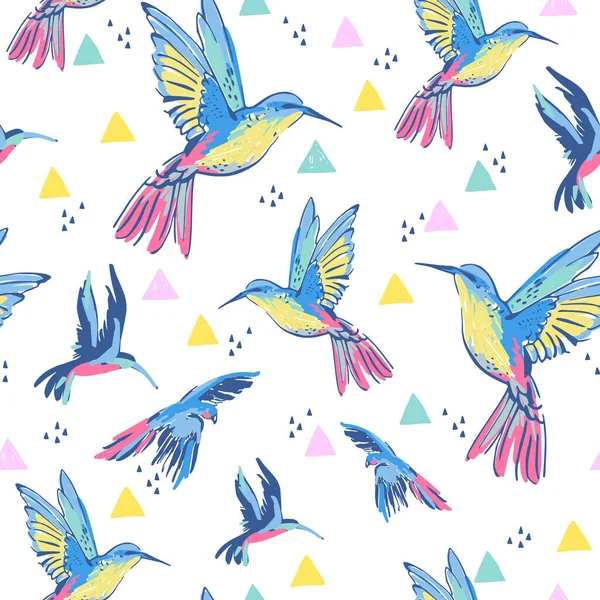 Творчий Гранж Літаючих Папуг Трикутника Безшовний Візерунок Тропічні Птахи Фоні — стоковий вектор
