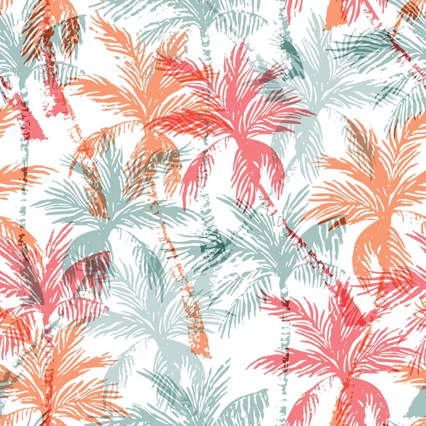 Natürliche Dschungel Nahtlose Muster Abstrakter Tropischer Hintergrund Palmen Silhouetten Handgezeichnete — Stockvektor