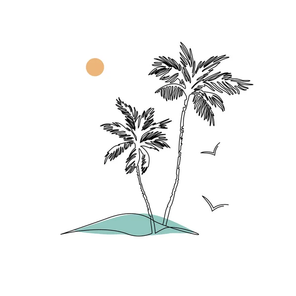 Rysunek Linii Wysp Tropikalnych Abstrakcyjny Tropikalny Krajobraz Ciągła Linia Sztuki — Wektor stockowy