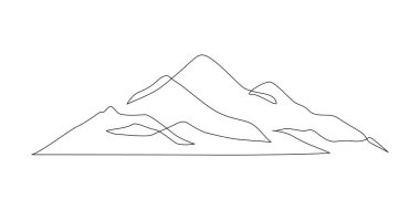Soyut dağ manzarası, düz bir manzara. Dağların zirvesinin basit çizimi. Modern tek çizgi doğa illüstrasyonu. Simge, logo, seyahat posteri ve turizm kartı için vektör duvar kağıdı