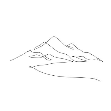 Soyut dağ manzarası, düz bir manzara. Dağların panoramik manzarası. Bir çizgi doğa illüstrasyonu. Asgari poster, şablon ve macera turizmi için vektör seyahat duvar kağıdı