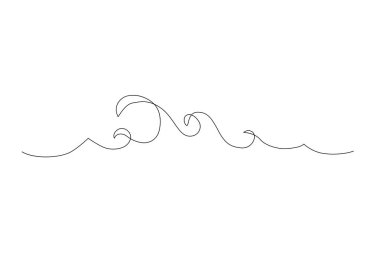 Deniz dalgaları sanat eseri çiziyor. Soyut dalga sürekli çizgi. Seyahat konsepti. Su dalgalanma hattı minimalist sanat. Logo, dövme ve şablon için el çizimi vektör illüstrasyonuName