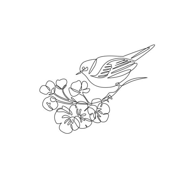 Çiçek Açan Ağaç Dalına Tünemiş Soyut Küçük Bir Kuş Daldaki Telifsiz Stok Vektörler