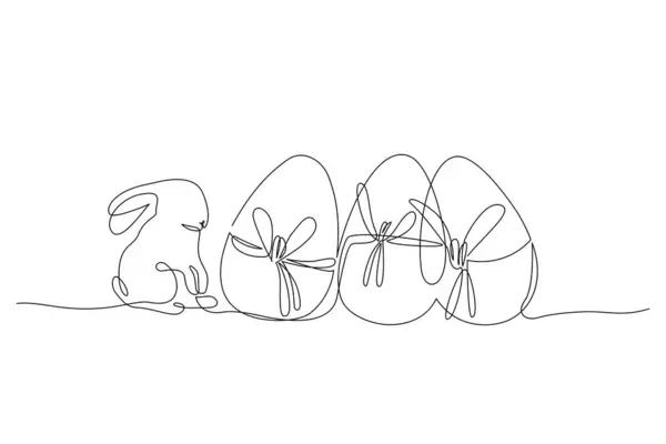 Soyut Tavşan Kurdeleli Yumurta Paskalya Tavşanı Sürekli Bir Çizgi Çiziyor Stok Illüstrasyon