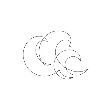 Deniz dalgaları sanat eseri çiziyor. Soyut dalga sürekli çizgi. Seyahat konsepti. Su dalgalanma hattı minimalist sanat. Logo, dövme ve şablon için el çizimi vektör illüstrasyonuName