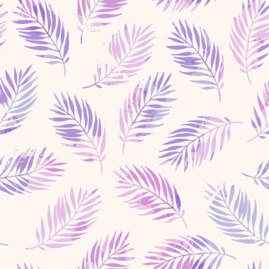 Soyut tropikal bitki örtüsü. Palmiye yaprakları suluboya desenli, pürüzsüz. Tropik suluboya resim. Yazdırma kumaşı tasarımı, duvar kağıdı, tekstil için vektör illüstrasyonu