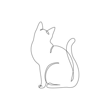 Soyut kedi çizimi. Devamlı kedi besleme sanatı. Vektör minimalist doğrusal çizim. Kedi şekli sembolü.