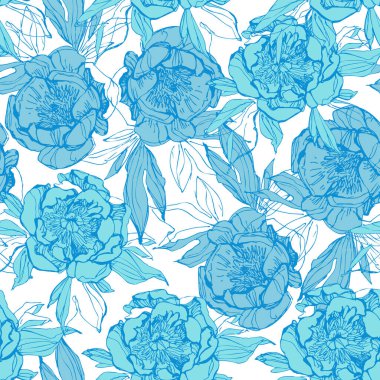 Çizgi çizimi şakayık desenli. Şakayık çiçekleri arka planda siluet, çizgi sanatı. Duvar kâğıdı, ambalaj, tekstil ve kumaş için el çizimi. Soyut grafik çiçekleri