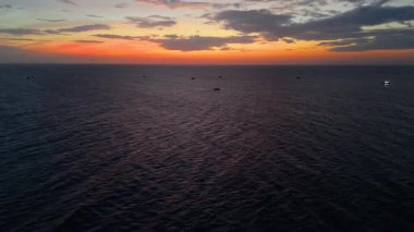 Aerial Panorama view of tropical beach seascape horizon. Royalty high-quality free best stock of sunrise over ocean horizon, panoramic sea skyline beach, relaxing outdoors vacation, the sun rising up over sea 