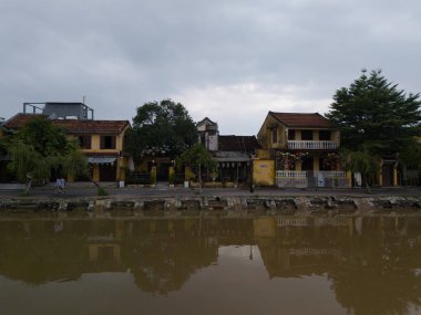 Hoi An şehrinin insansız hava aracı görüntüsü, Quang Nam bölgesi, Vietnam. Eski kentin panoramik görüntüleri, UNESCO dünya mirası. En çok seyahat eden turistik merkezlerden biri. 