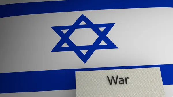 War text representation above the flag of Israel. 3d render. High quality 3d illustration