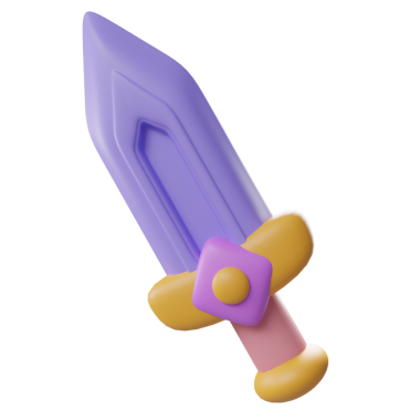 Renkli, stilize bir kılıç. Mor bir bıçak ve pastel renkli bir kabza..