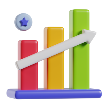 Büyümeyi ve veri analizini sembolize eden, yukarı doğru eğilimli renkli bir çubuk grafiği.