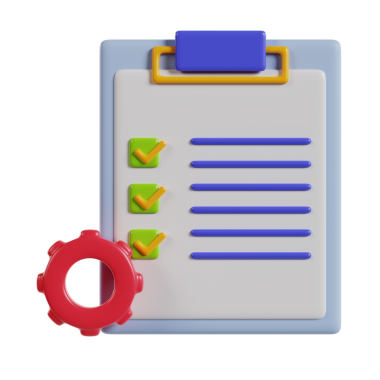 Görev yönetimi ve ayarlarını sembolize eden, kontrol listesi ve dişli simgesi olan bir pano.