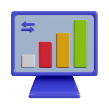 Değişen yükseklik ve renklere sahip bir çubuk grafiğini gösteren biçimlendirilmiş bir bilgisayar monitörü.