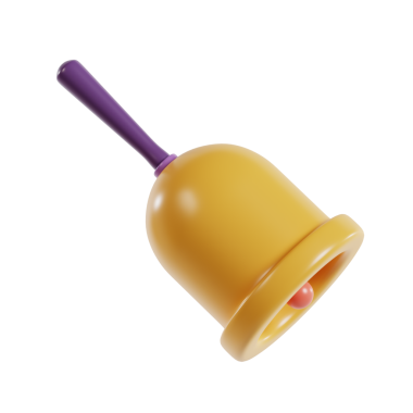 Mor saplı renkli bir oyuncak çanı var. Oyun ve ses üretimi için tasarlanmış..