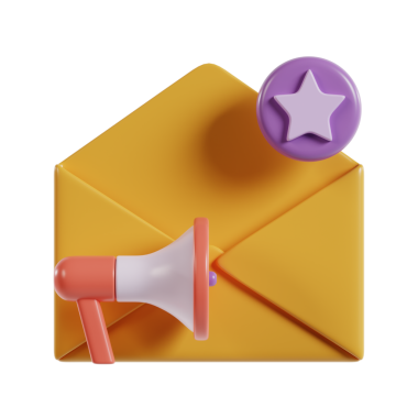 İçinde megafon ve yıldız mührü olan renkli bir zarf. İletişim ve duyuruları simgeliyor..