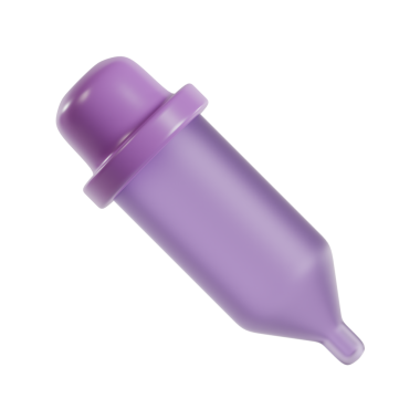 İnce uçlu mor bir kap, muhtemelen sıvı veya krem dağıtmak için kullanılır..