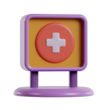 Sağlık hizmetlerini sembolize eden beyaz haçlı kırmızı bir daire içeren renkli bir tıbbi işaret..