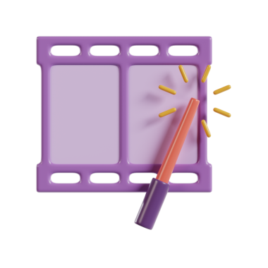 Yaratıcılığı ve kurguyu temsil eden mor renkli bir film şeridi..