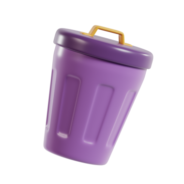 Kapağı ve sapı olan mor bir çöp tenekesi, atık atmak için tasarlanmış..