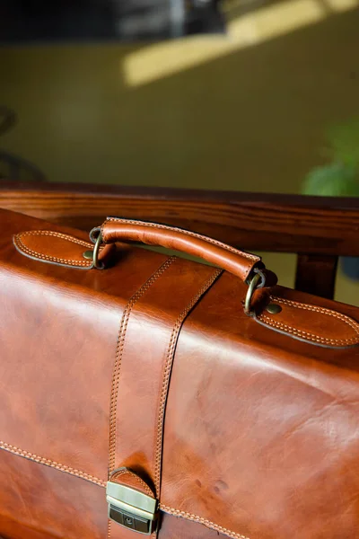 Close Photo Orange Leather Bag Corporate Indoor Photo — Stock Photo, Image