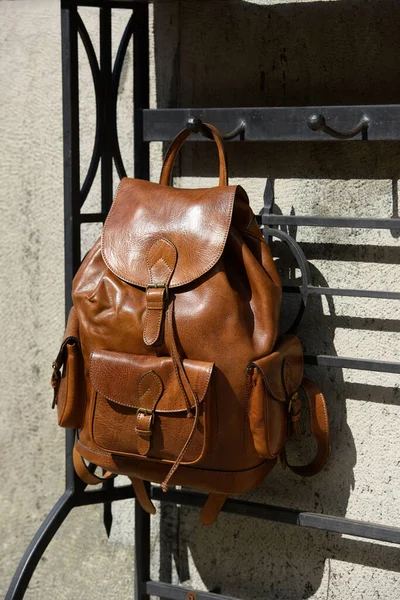 Leather Brown Backpack Backpack Travelers Students — Stock Photo, Image