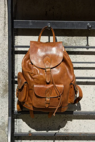Leather Amber Backpack Backpack Travelers Students — Stock Photo, Image