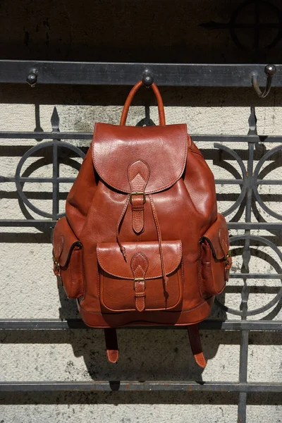 Leather Maroon Backpack Backpack Travelers Students — Stock Photo, Image