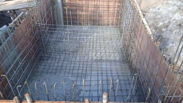 Steel wire mesh rebar, metal framework reinforcement for basement elevator.